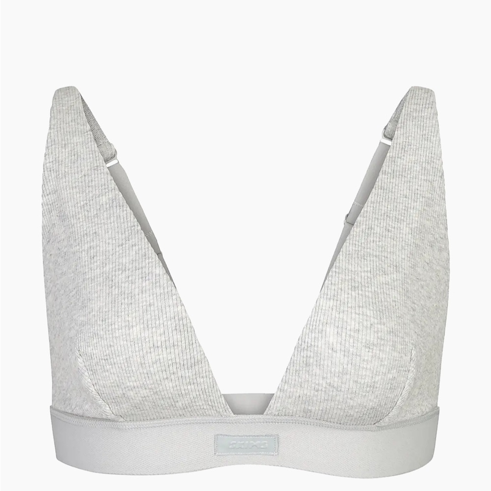 SKIMS Cotton Plunge Bralette Light Heather Grey Size L Soft Ribbed Lounge Bra